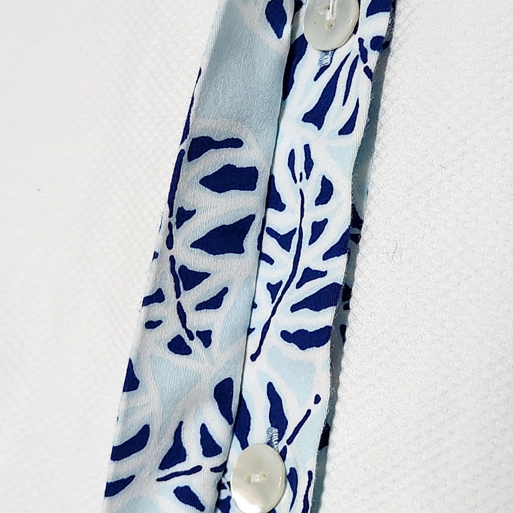 Oscar de la Renta Girls Cotton Dress Button Down Collar Blue Tropical Palm Sz 12 - Picture 4 of 8